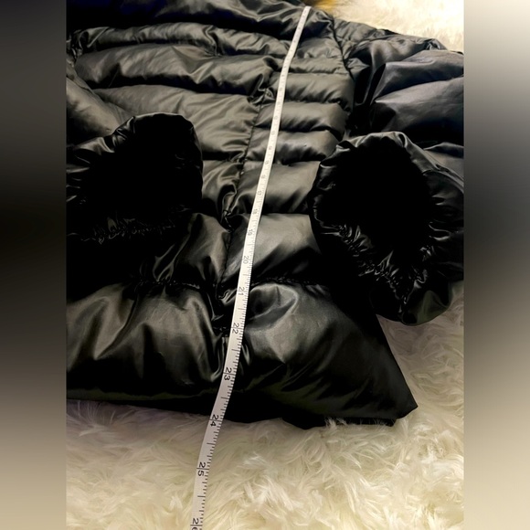 AQUA Jet Black Hooded Down Jacket With Fur Trim Size Small - Picture 3 of 15